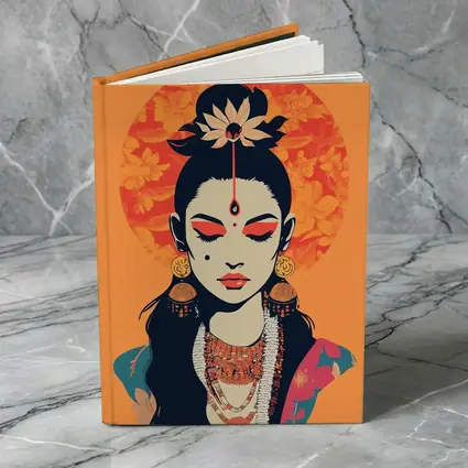 Indian Goddess Woman Orange Floral Background