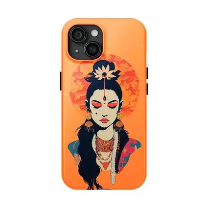 Indian Goddess Woman Orange Floral Background