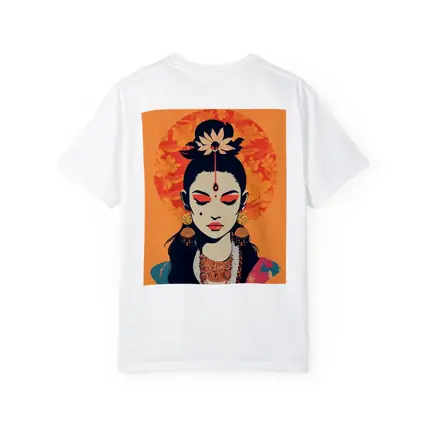 Indian Goddess Woman Orange Floral Background