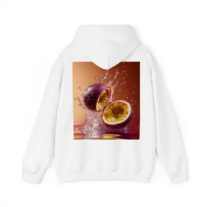 Passion Fruit Splash on Warm Red Background