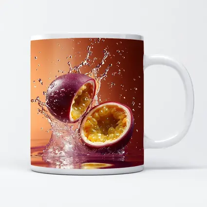 Passion Fruit Splash on Warm Red Background