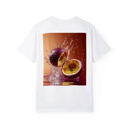 Passion Fruit Splash on Warm Red Background