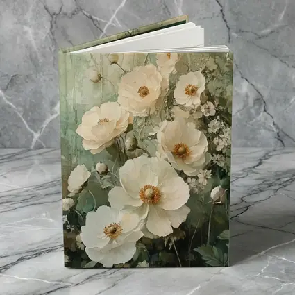 White Poppy Flowers Sage Green Painted Background