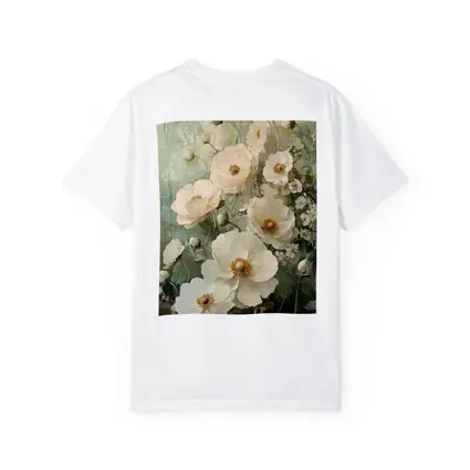 White Poppy Flowers Sage Green Painted Background