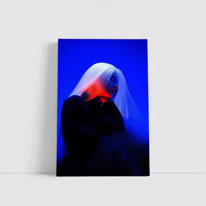 Woman White Hair Blue Red Neon Light