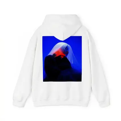 Woman White Hair Blue Red Neon Light