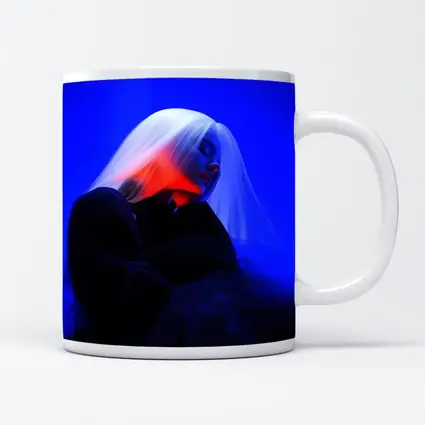 Woman White Hair Blue Red Neon Light