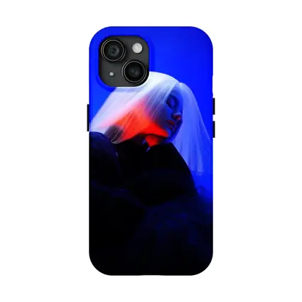 Woman White Hair Blue Red Neon Light