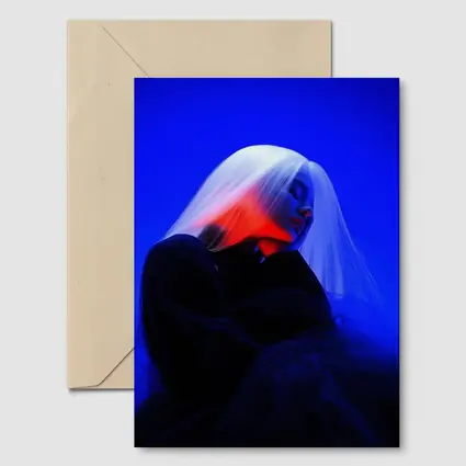 Woman White Hair Blue Red Neon Light