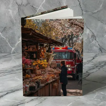 Spring Market Cherry Blossoms Fire Truck Street