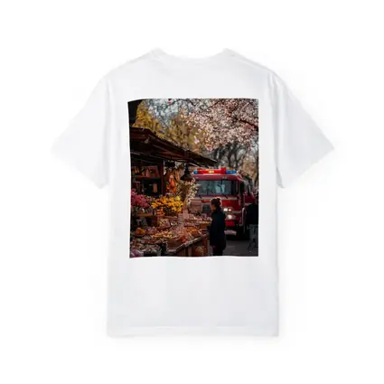 Spring Market Cherry Blossoms Fire Truck Street