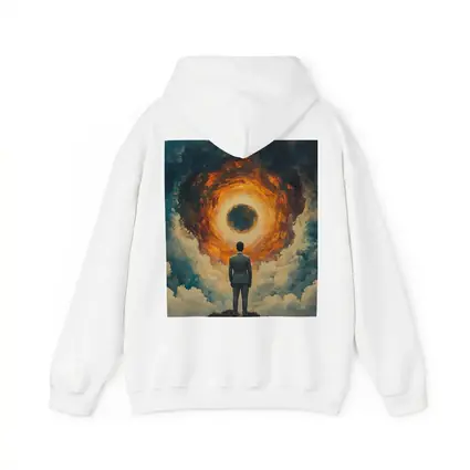 Man Facing Fiery Cosmic Portal Oil Painting