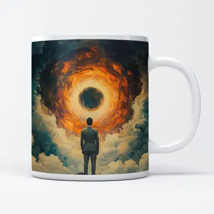 Man Facing Fiery Cosmic Portal Oil Painting