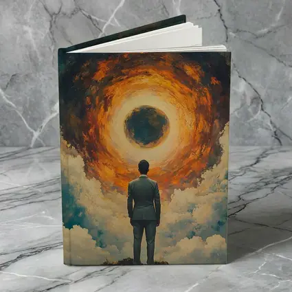 Man Facing Fiery Cosmic Portal Oil Painting