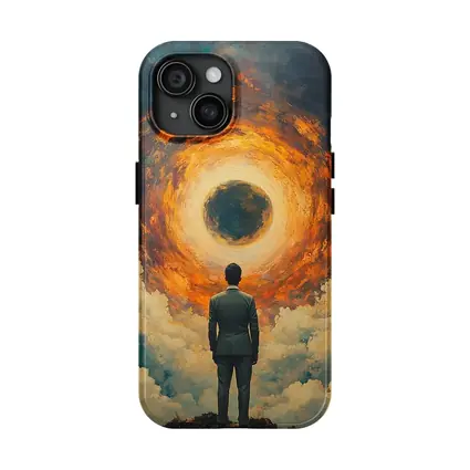Man Facing Fiery Cosmic Portal Oil Painting