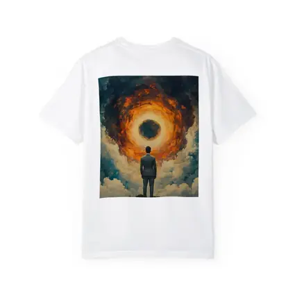 Man Facing Fiery Cosmic Portal Oil Painting