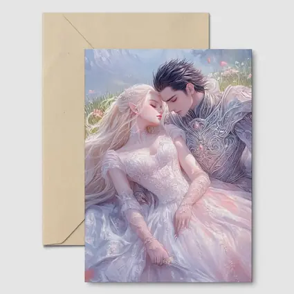 Fantasy Elf Couple Romantic Floral Meadow Art