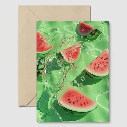 Watermelon Slices Floating Green Water