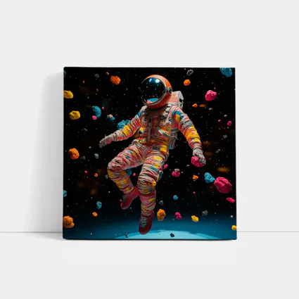 Colorful Astronaut Floating Among Space Asteroids