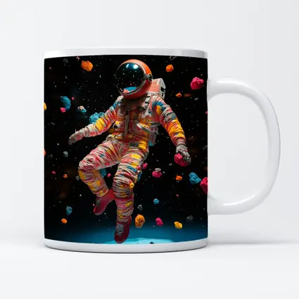 Colorful Astronaut Floating Among Space Asteroids