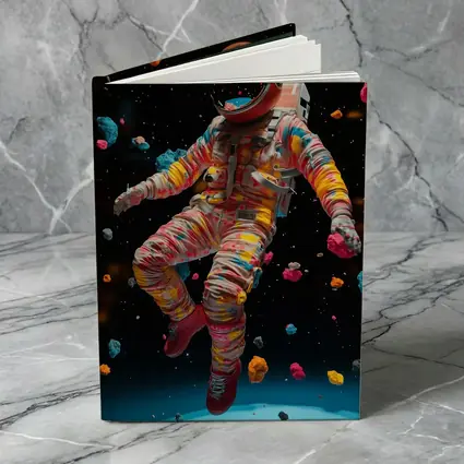 Colorful Astronaut Floating Among Space Asteroids
