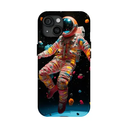 Colorful Astronaut Floating Among Space Asteroids