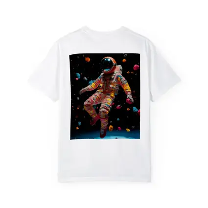 Colorful Astronaut Floating Among Space Asteroids