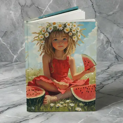 Girl With Daisy Crown Eating Watermelon Summer