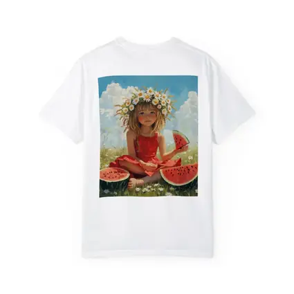 Girl With Daisy Crown Eating Watermelon Summer