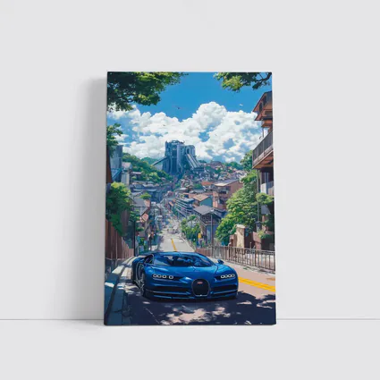 Bugatti Chiron Blue Anime City Street