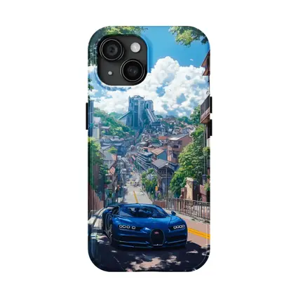 Bugatti Chiron Blue Anime City Street