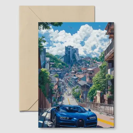Bugatti Chiron Blue Anime City Street