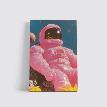 Pink Astronaut Sitting On Moon Surface