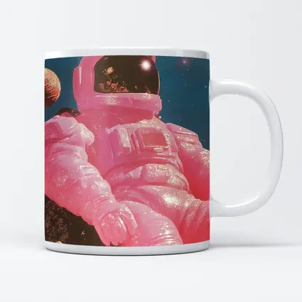 Pink Astronaut Sitting On Moon Surface