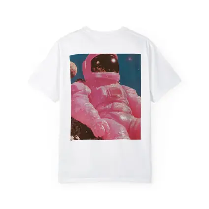 Pink Astronaut Sitting On Moon Surface
