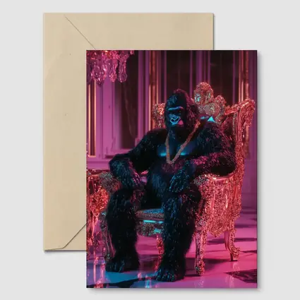 Gorilla King Sitting Pink Neon Throne Room