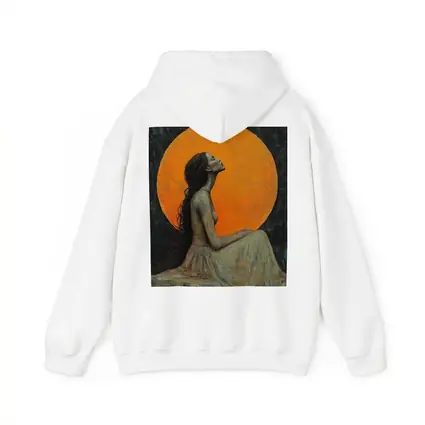 Woman Sitting Before Glowing Orange Moon