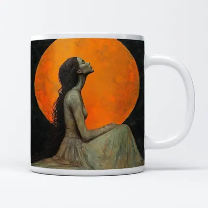 Woman Sitting Before Glowing Orange Moon