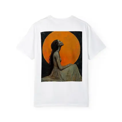 Woman Sitting Before Glowing Orange Moon