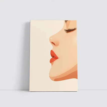 Woman Side Profile Red Lips Minimal Art