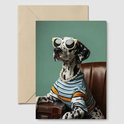 Dalmatian Dog Wearing Sunglasses Pearl Necklace