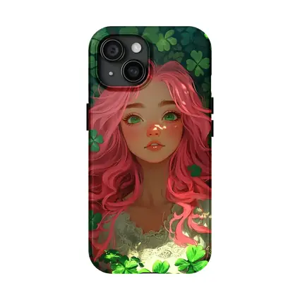 Pink Hair Girl Surrounded by Green Clovers