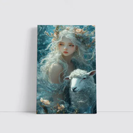 Fantasy Girl With Sheep Underwater Blue
