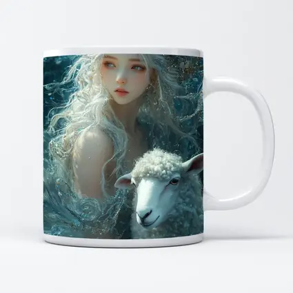 Fantasy Girl With Sheep Underwater Blue
