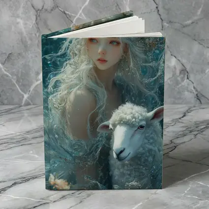 Fantasy Girl With Sheep Underwater Blue