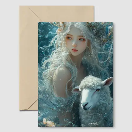 Fantasy Girl With Sheep Underwater Blue