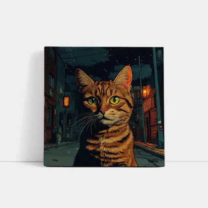 Orange Tabby Cat Night City Street