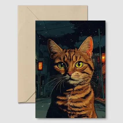 Orange Tabby Cat Night City Street