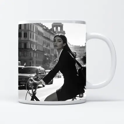 Elegant Woman Cycling Black and White City