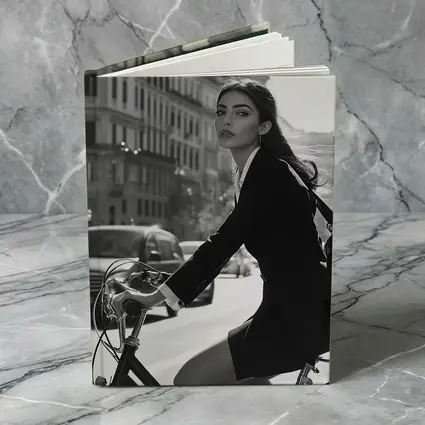 Elegant Woman Cycling Black and White City